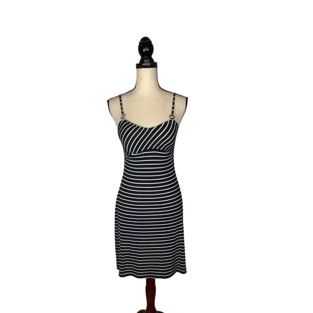 CACHE Black White Striped Mini Tank Dress   Size: M